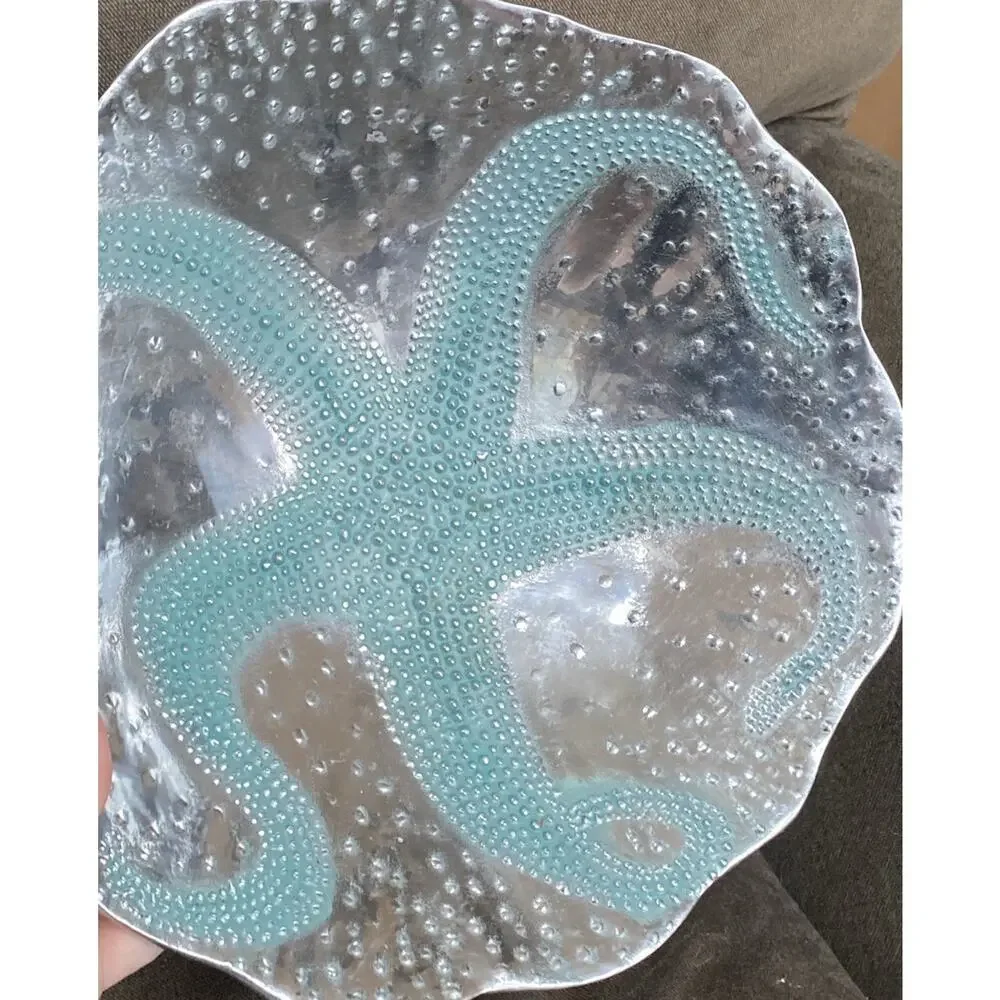 Mariposa Seaside Aqua Oceanus Octopus Aluminum Bowl 8 Coastal Beach Decor